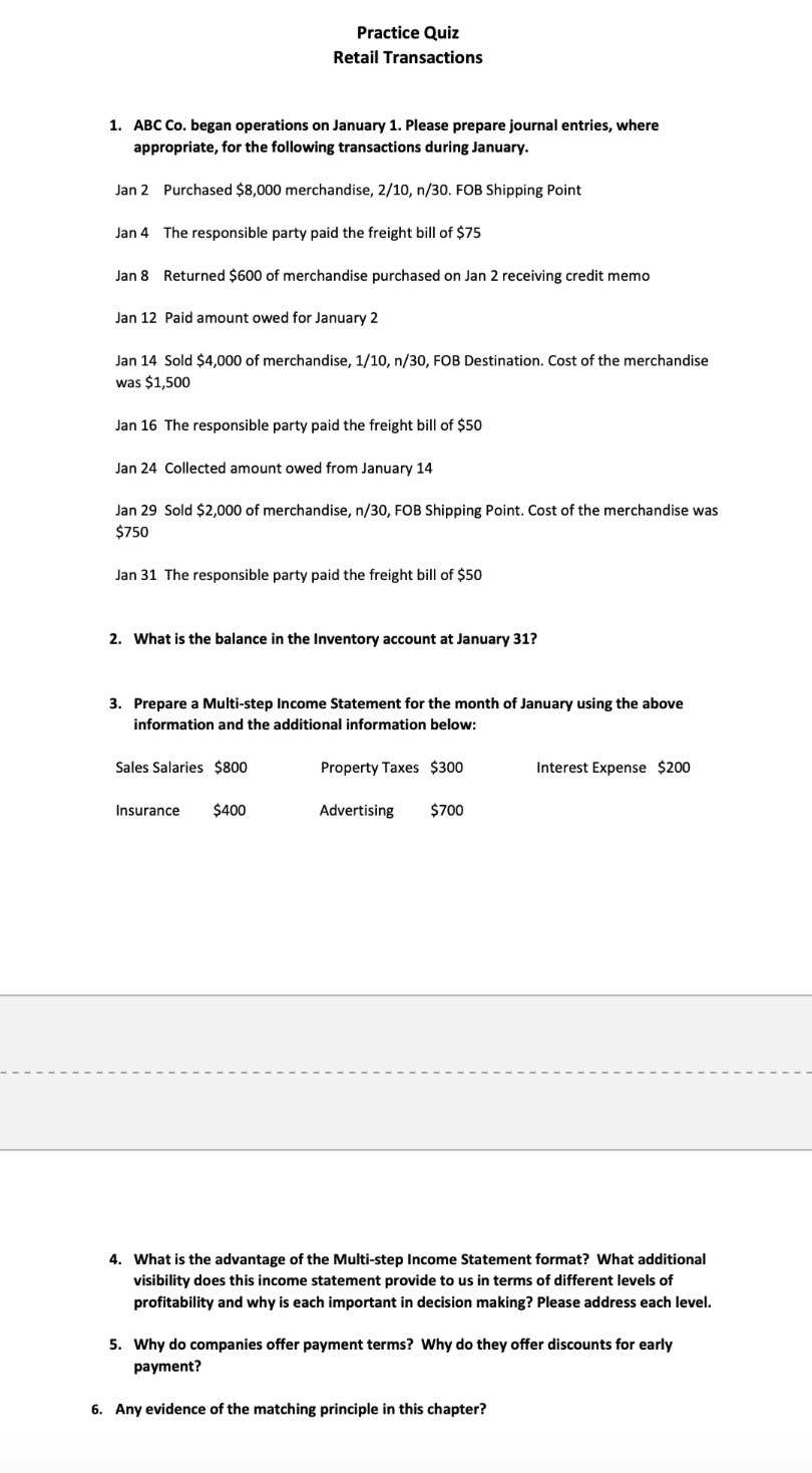  ABC Co. began operations on January 1. Please prepare journal entries,