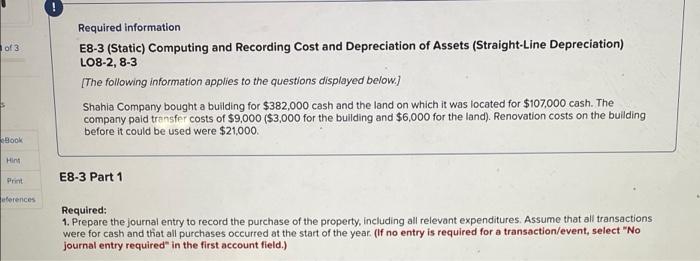  of 3 Required information E8-3 (Static) Computing and Recording Cost and