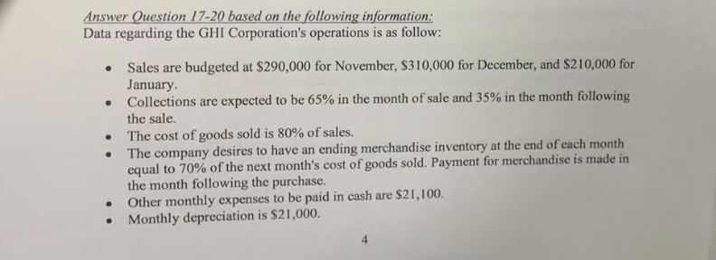  Answer Question 17-20 based on the following information: Data regarding the