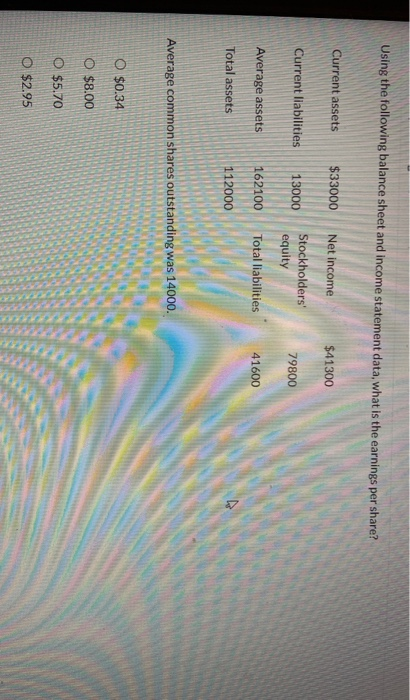  Using the following balance sheet and income statement data, what is