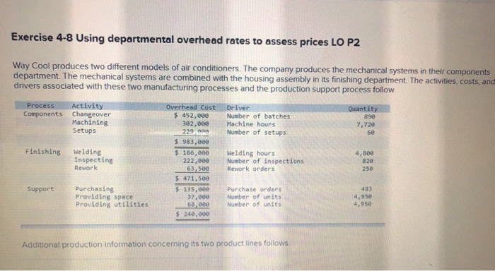  Part two Exercise 4-8 Using departmental overhead rates to assess prices
