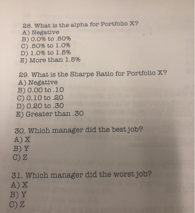 you. Consider the following data for three portfolios and for the "Market",