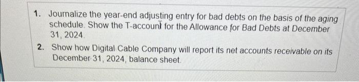 on the basis of the aging schedule. Show the T-accounl for the