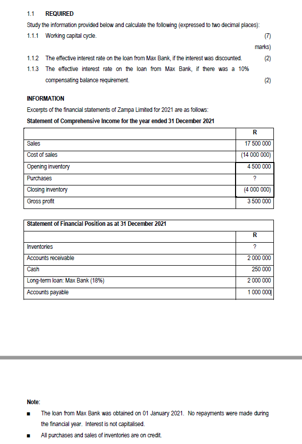  1.1 REQUIRED Study the information provided below and calculate the following