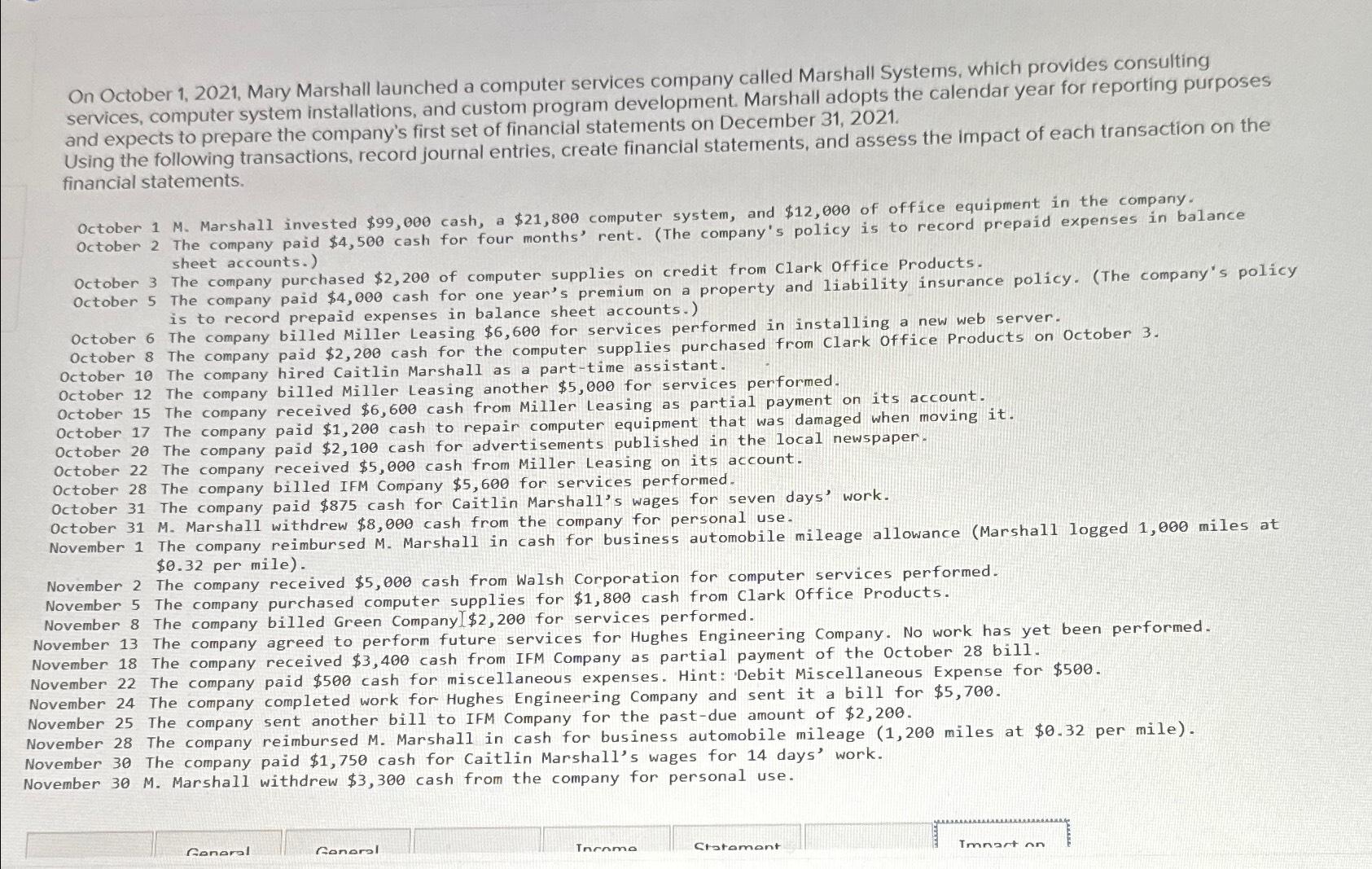  On October 1,2021, Mary Marshall launched a computer services company called