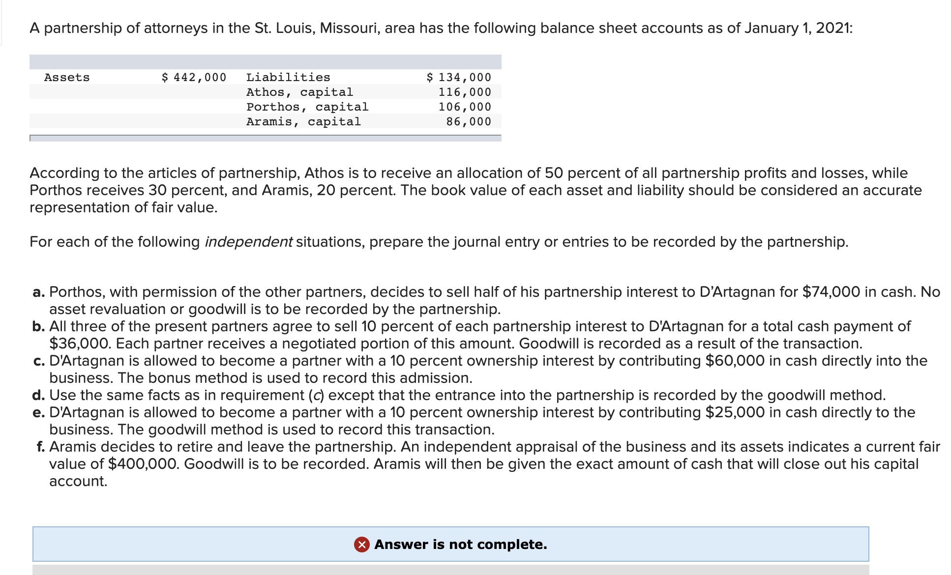 I need help for Required E, Goodwill and D'Artagnan Capital, thank you