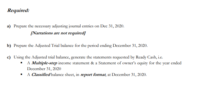for how the adjusted entries are calculated, ESPECIALLY (V) with the depreciation
