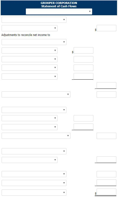 balance sheets for Grouper Corporation for the last two years at December