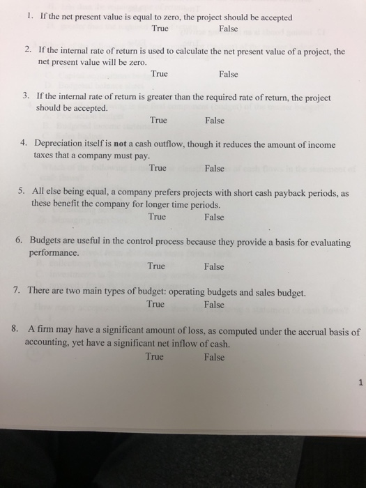  1. If the net present value is equal to zero, the