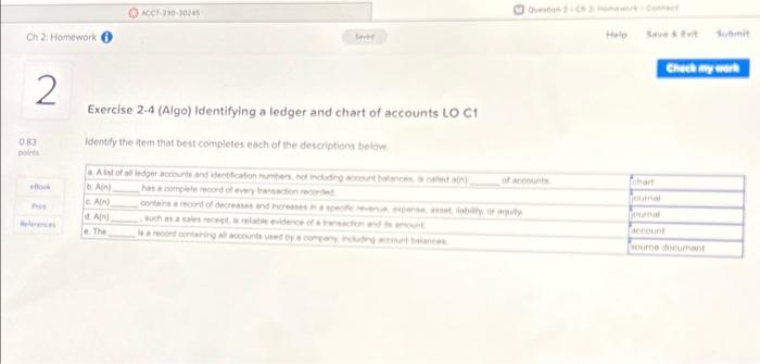 ledger and chart of accounts LO C1 Identify the item that best
