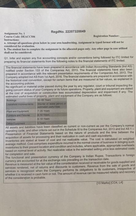 can you please provide solution for the question? Assignment No, 1 RegdNo,