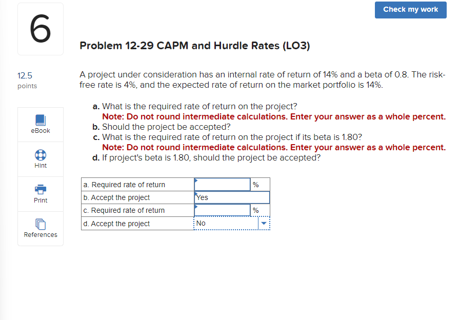 A project under consideration has an internal rate of return of