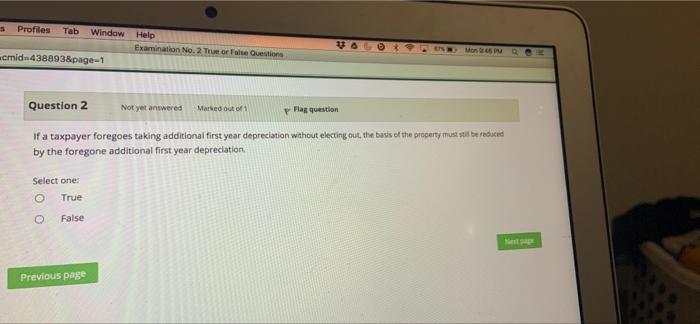  s Profiles Tab Window Help Examination No. 2 True or Face