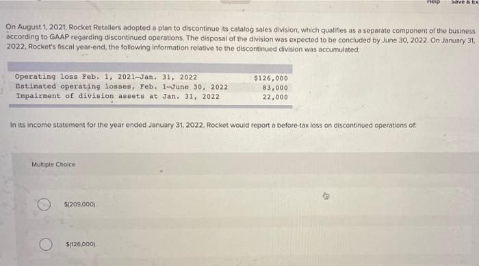  Help Save & EX On August 1, 2021, Rocket Retailers adopted