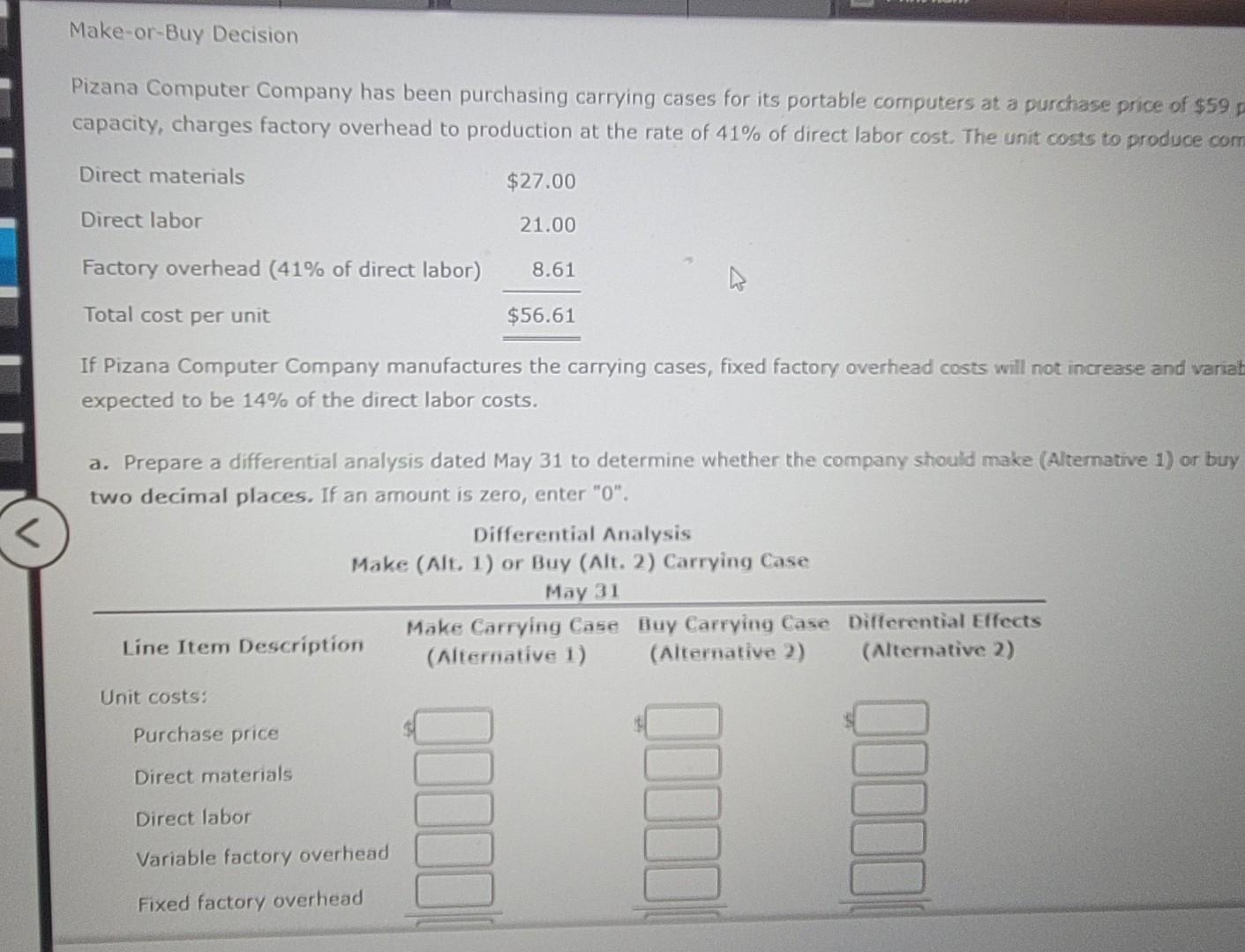 Pizana Computer Company has been purchasing carrying cases for its portable