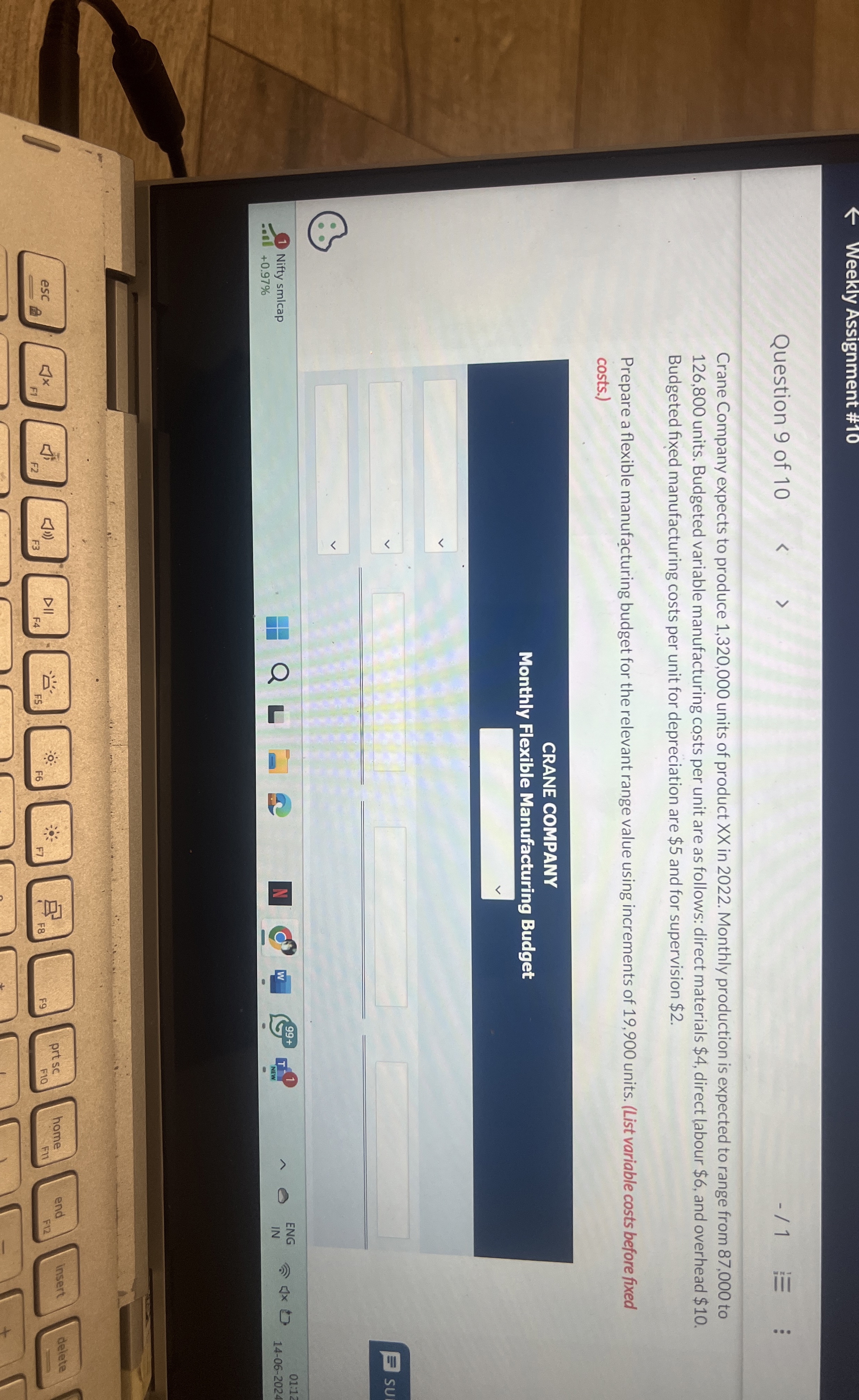  Weekly Assignment #10 Question 9 of 10 -1 Crane Company expects