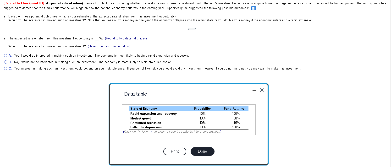  suggested to James that the fund's performance will hinge on how