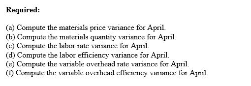 of the products in its standard cost system. Variable manufacturing overhead is