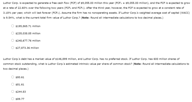Luthor Corp. is expected to generate a free cash flow (FCF)