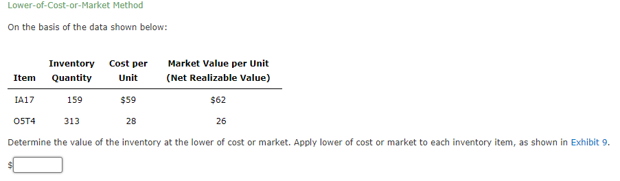  Lower-of-Cost-or-Market Method On the basis of the data shown below: Determine
