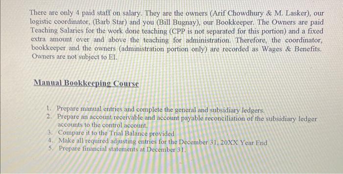 divided into four parts. The parts are: 1. Manual Bookkeeping of the