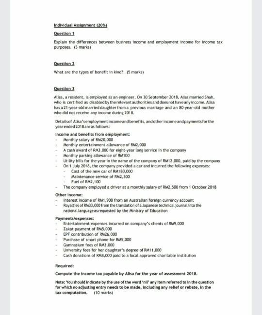 Individual Assignment (20%) Question 1 Explain the differences between business income