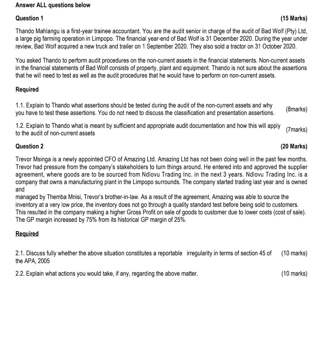 Question 1 (15 Marks) Thando Mahlangu is a first-year trainee accountant.