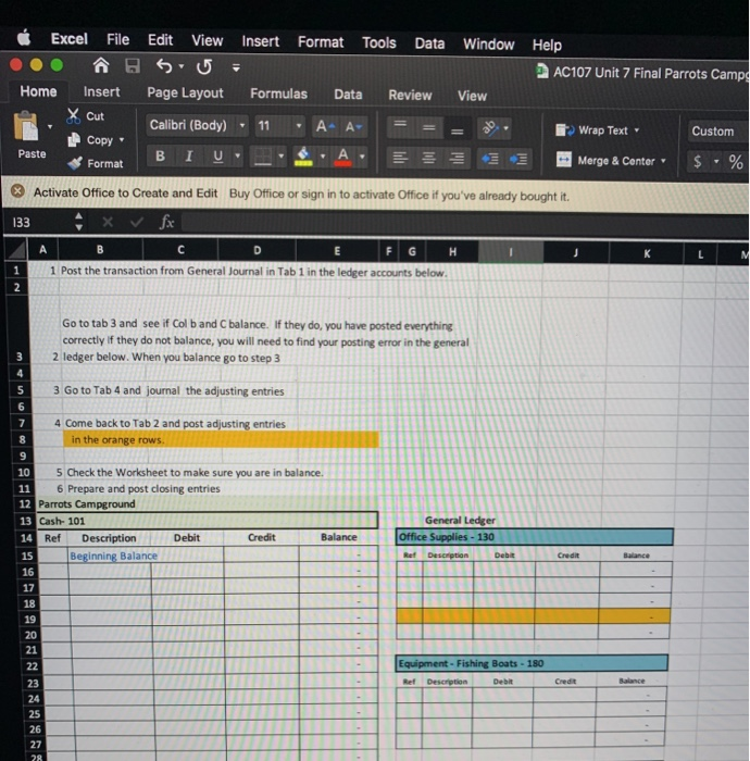 the campgrounds. The chart of accounts for the camping operations is provided