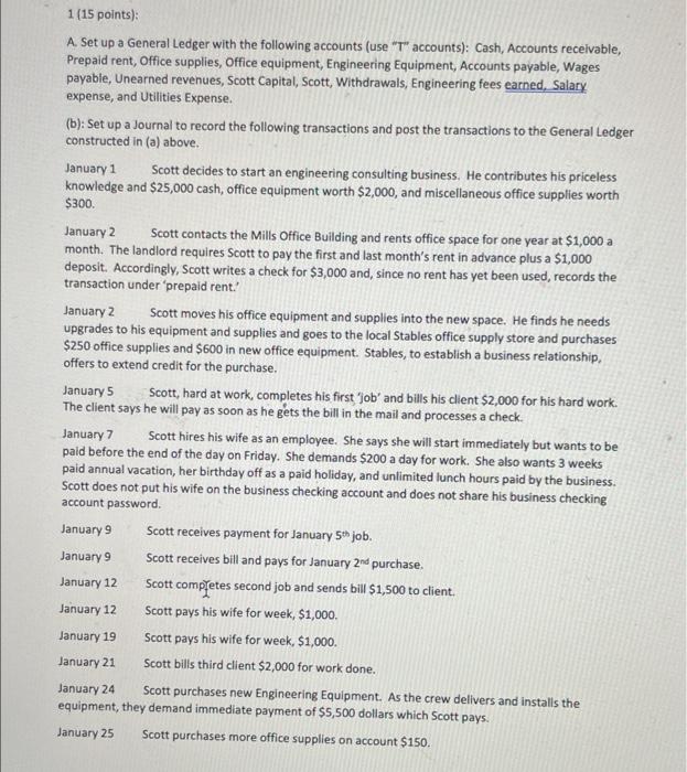 please make general ledger 1 (15 points): A. Set up a General