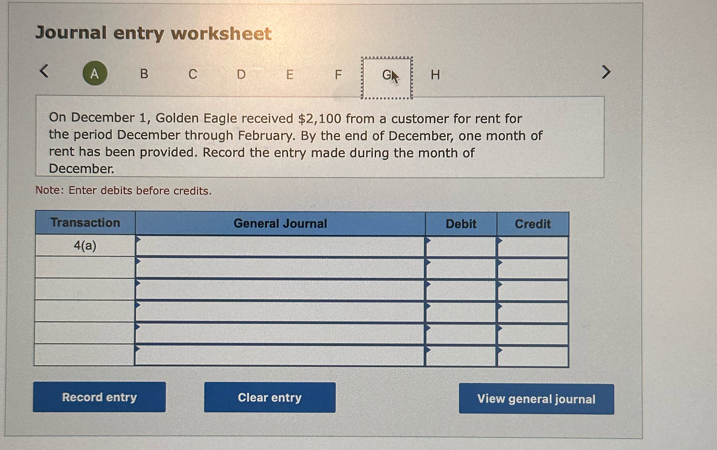  Journal entry worksheet A B C D E F Ga H