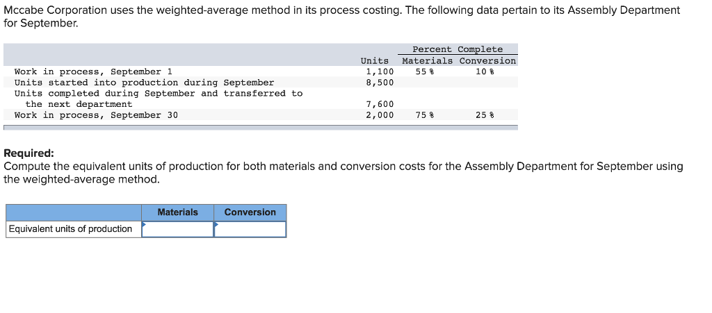  Mccabe Corporation uses the weighted-average method in its process costing. The