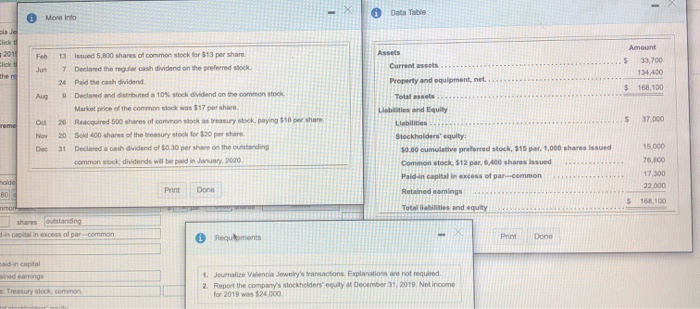 1. Journalize Valencia Jewelry's transactions. Explanations are not required. (Record debits first,