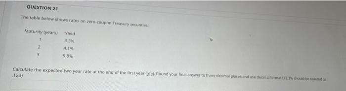 20&21 will thumb up!!!!!!!!!! QUESTION 21 The table below shows rates on