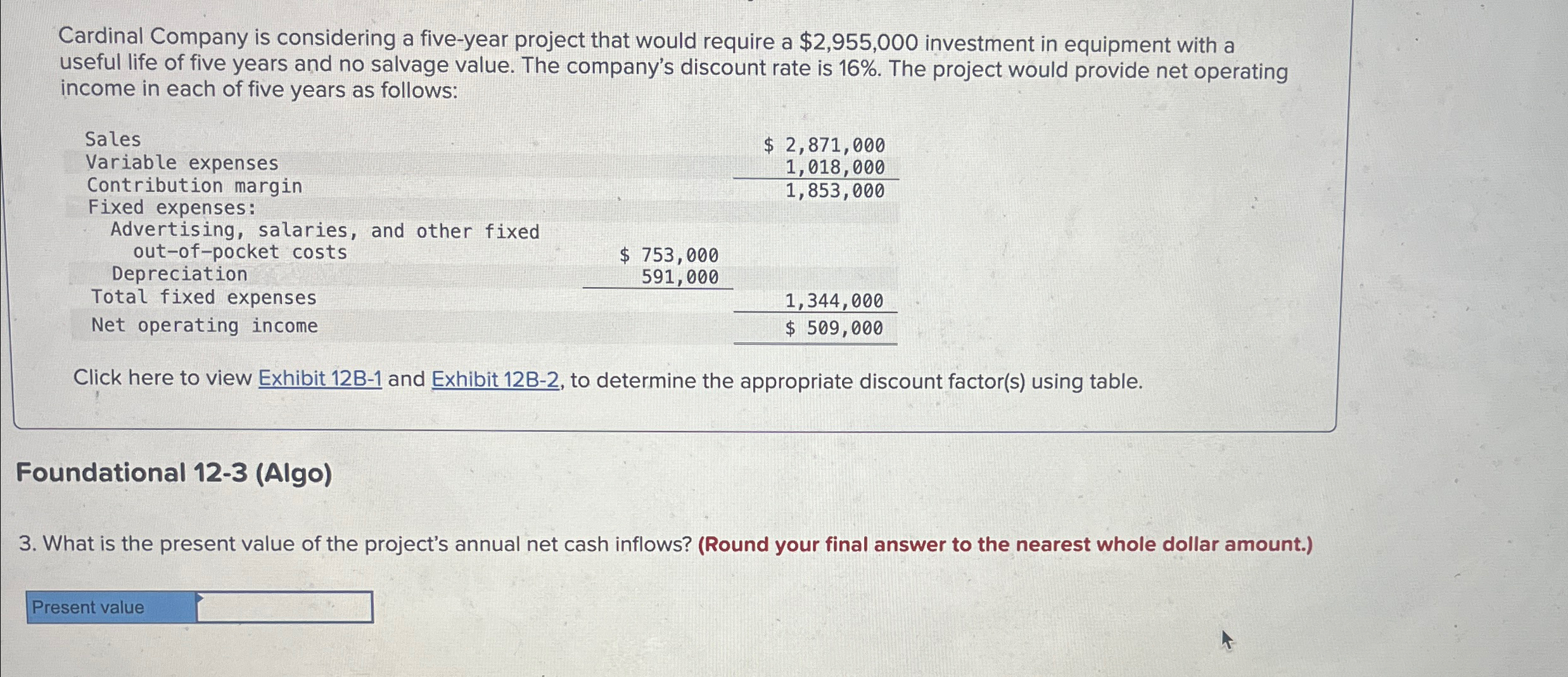  Cardinal Company is considering a five-year project that would require a