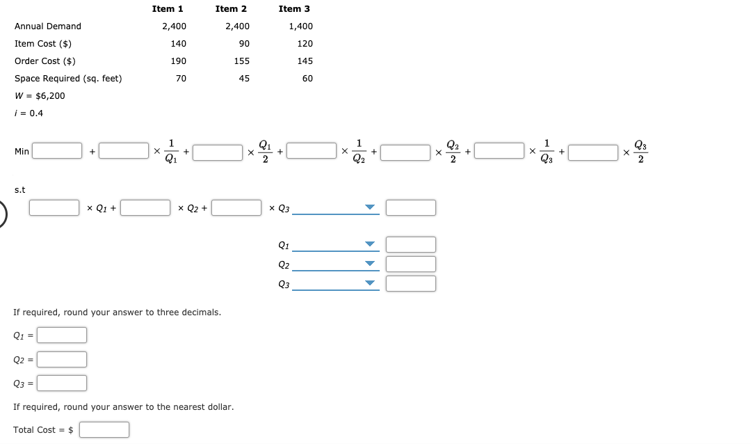 for controlling inventory and satisfying demand. Costs included in the model are