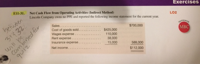  Exercises Net Cash Flow from Operating Activities (Indirect Method) Lincoln Company