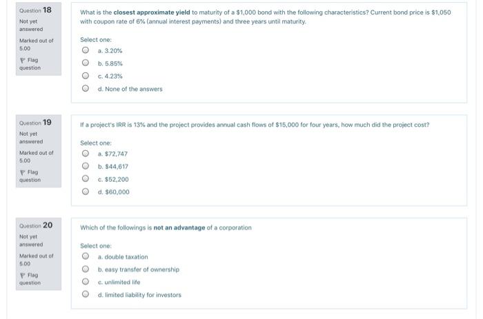  Question 18 What is the closest approximate yield to maturity of