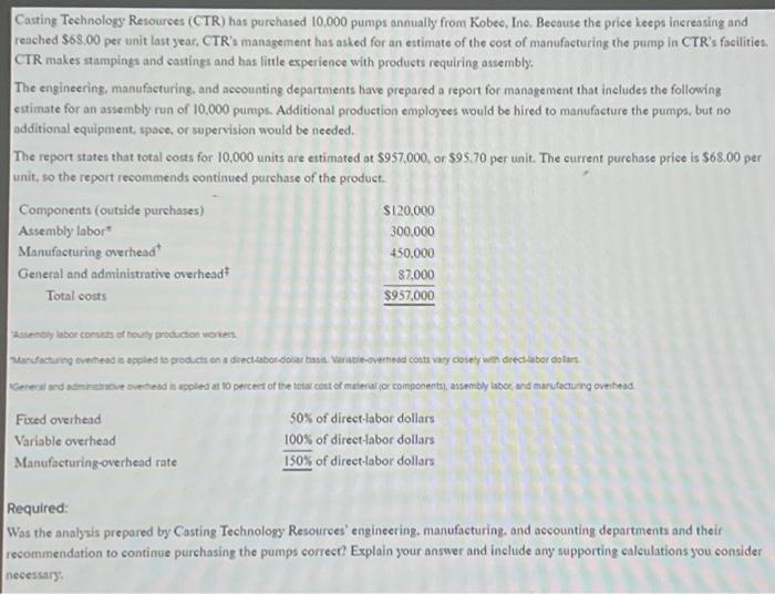  Casting Technology Resources (CTR) has purehased 10,000 pumps annually from Kobeo,