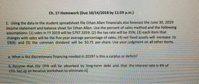  Ch. 17 Homework (Due 10/14/2018 by 11:59 p.m.) 1. Using the