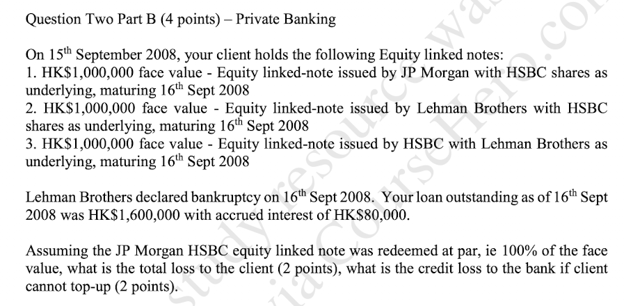 Question Two Part B (4 points) - Private Banking V line