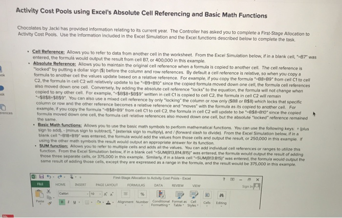  Activity Cost Pools using Excel's Absolute Cell Referencing and Basic Math