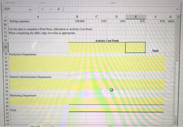 The Controller has asked you to complete a First-Stage Allocation to Activity