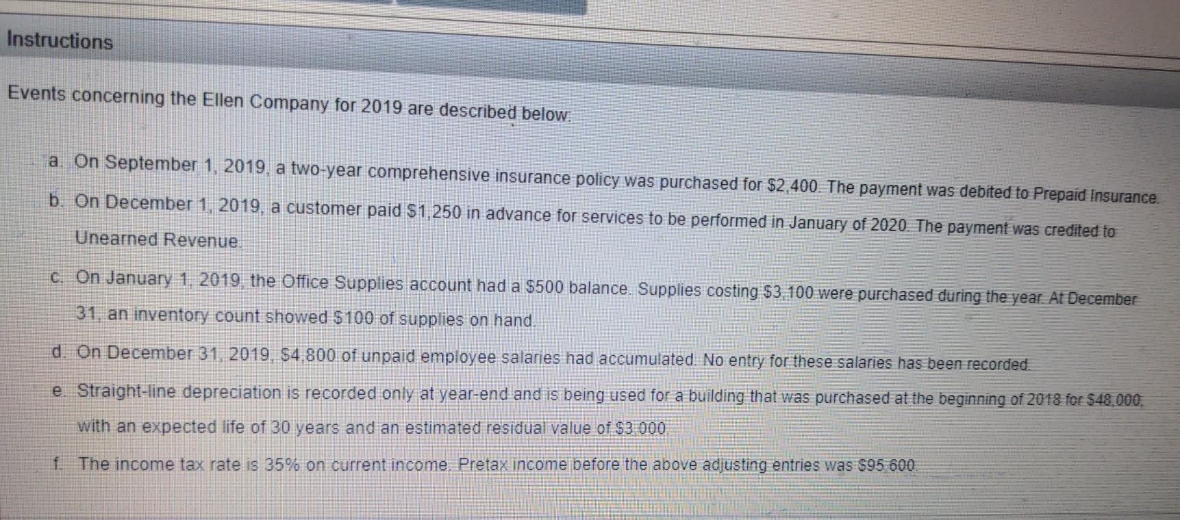 prepare the appropriate December 31,2019, adjusting entry for each item. assume