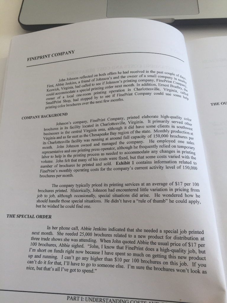 1. In the Fineprint Excel Template provided (Exhibit 1tab), complete the