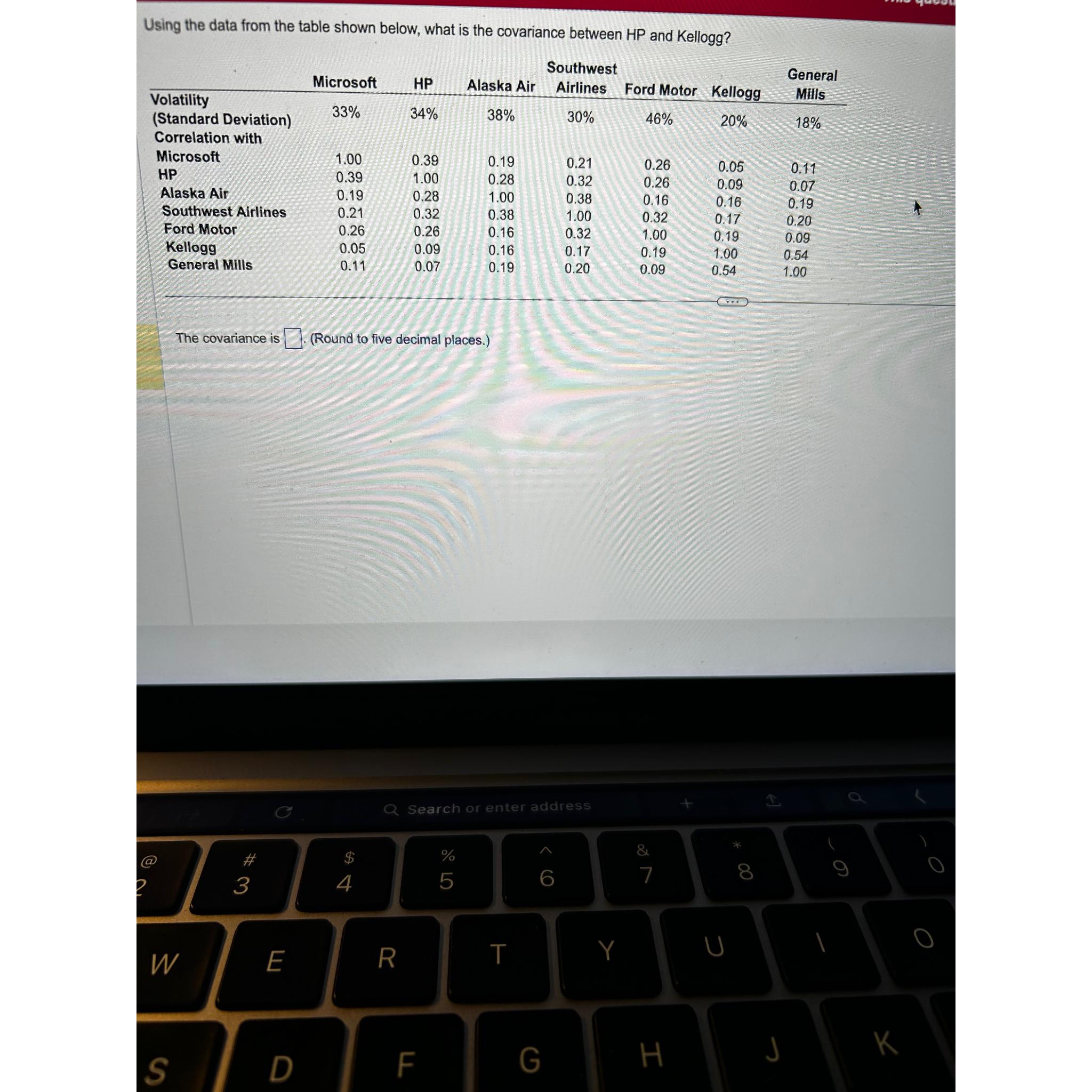 using the data from the table shown below, what is the covariance
