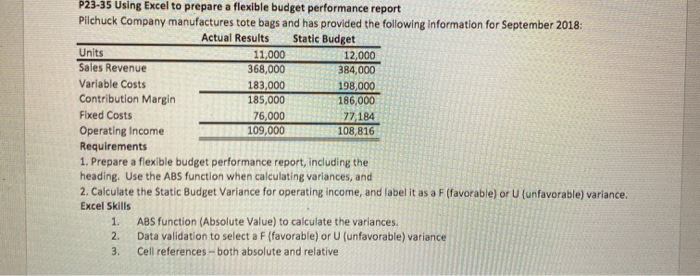  P23-35 Using Excel to prepare a flexible budget performance report Pilchuck