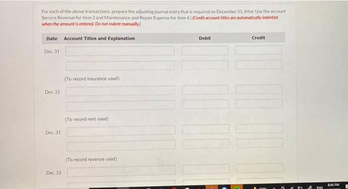 accounts annually. The following information is available for the year ended December