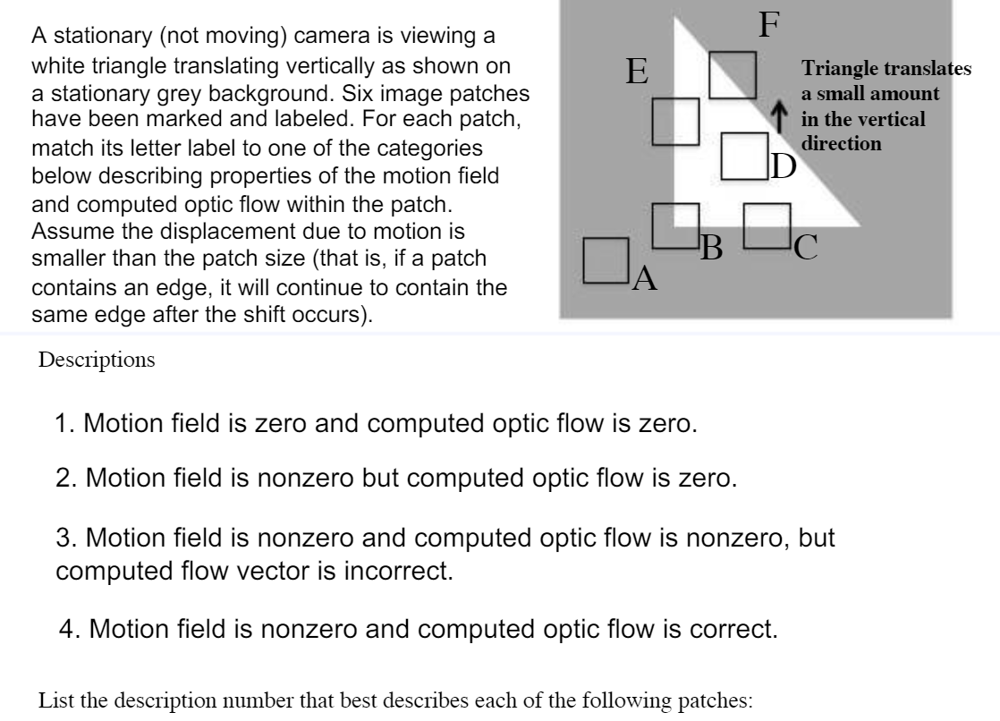  A stationary (not moving) camera is viewing a white triangle translating