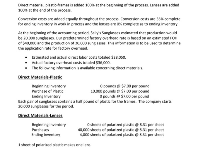Cost of Production Report For the year ended December 31, 2020 Plastic