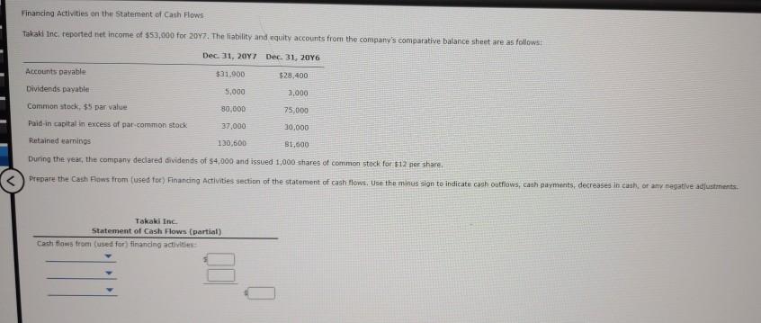 pls show work thank you Financing Activities on the Statement of